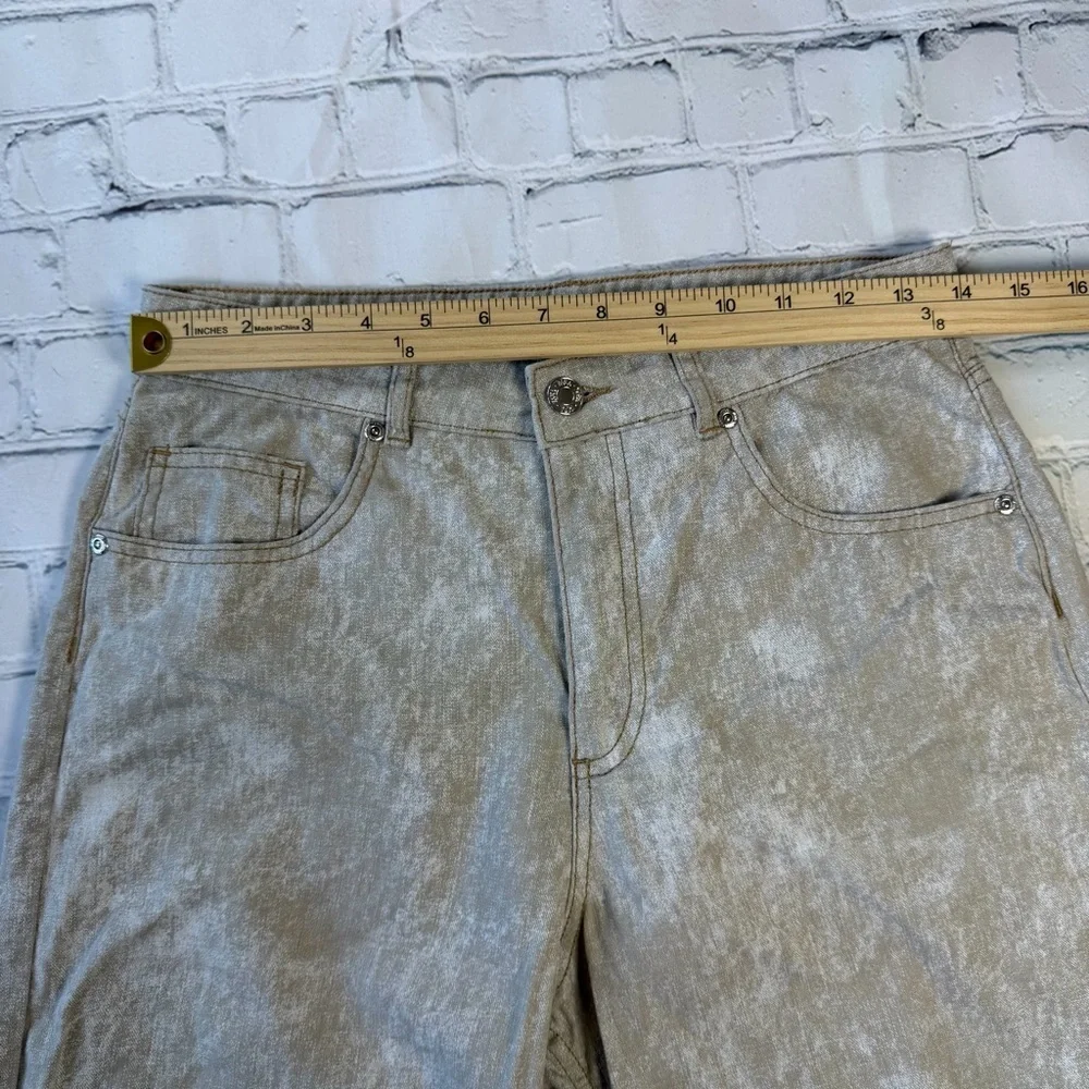 ✅ Zara Beige printed Wide straight Leg Pants linen cotton blend size S